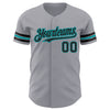 Custom Gray Black-Teal Authentic Baseball Jersey