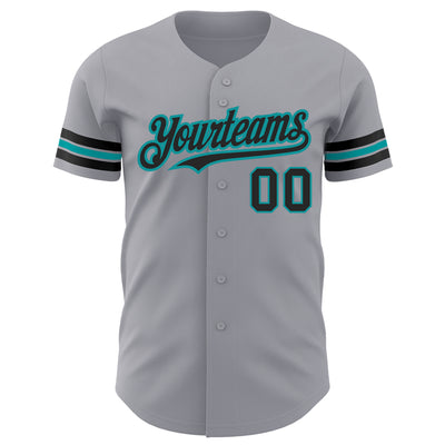 Custom Gray Black-Teal Authentic Baseball Jersey