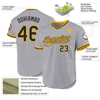 Custom Gray Black-Gold Authentic Throwback Baseball Jersey