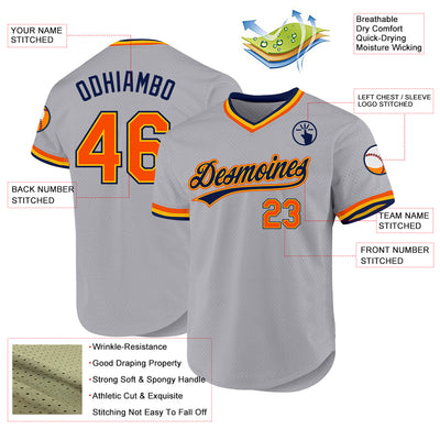 Custom Gray Orange Gold-Navy Authentic Throwback Baseball Jersey