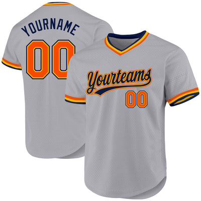 Custom Gray Orange Gold-Navy Authentic Throwback Baseball Jersey