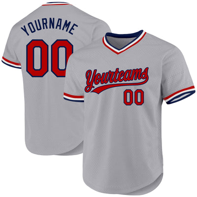 Custom Gray Red-Navy Authentic Throwback Baseball Jersey