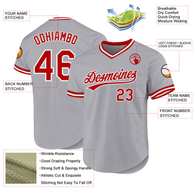 Custom Gray Red-White Authentic Throwback Baseball Jersey