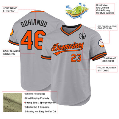 Custom Gray Orange-Black Authentic Throwback Baseball Jersey