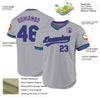 Custom Gray Purple Black-Teal Authentic Throwback Baseball Jersey