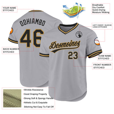 Custom Gray Black-Old Gold Authentic Throwback Baseball Jersey