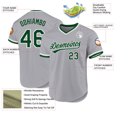 Custom Gray Green-White Authentic Throwback Baseball Jersey