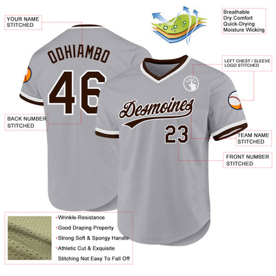 Custom Gray Brown-White Authentic Throwback Baseball Jersey