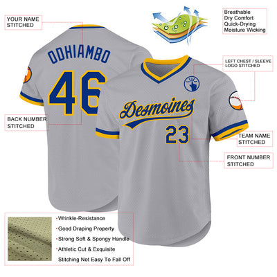 Custom Gray Royal-Gold Authentic Throwback Baseball Jersey