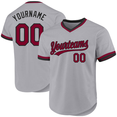 Custom Gray Maroon-Black Authentic Throwback Baseball Jersey