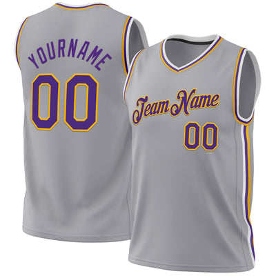 Custom Gray Purple-Gold Authentic Throwback Basketball Jersey