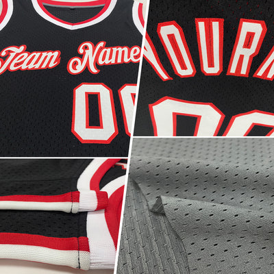 Custom Gray Red-Navy Authentic Throwback Basketball Jersey