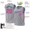 Custom Gray Pink Black-Light Blue Authentic Throwback Basketball Jersey