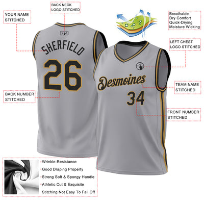 Custom Gray Black-Old Gold Authentic Throwback Basketball Jersey