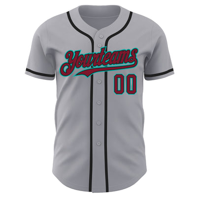 Custom Gray Crimson Black-Aqua Authentic Baseball Jersey