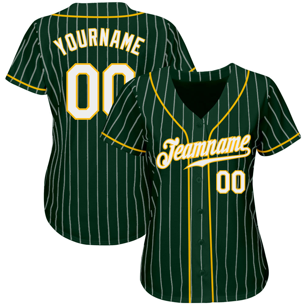 Men's True-Fan White/Hunter Green Oakland Athletics Pinstripe Jersey