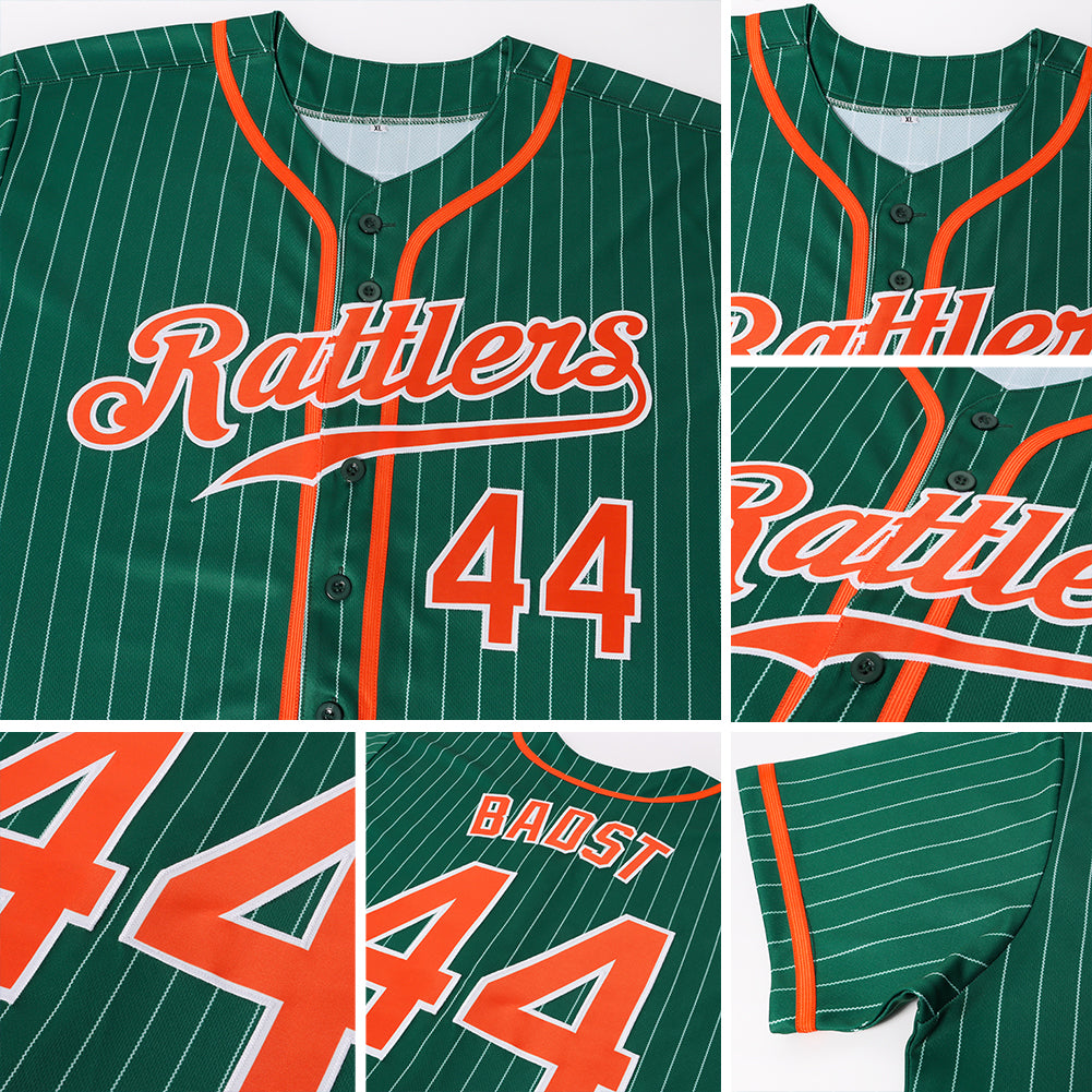 Custom Green White Pinstripe Orange-White Authentic Baseball Jersey