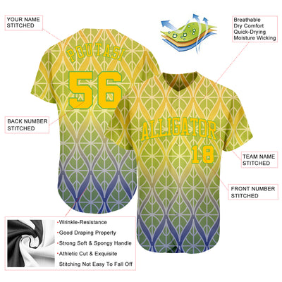 Custom Green Gold-Neon Green 3D Pattern Design Authentic Baseball Jersey