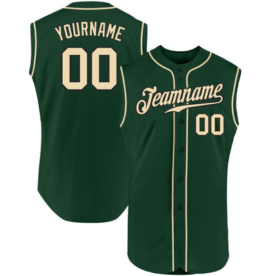 Custom Green Cream-Black Authentic Sleeveless Baseball Jersey