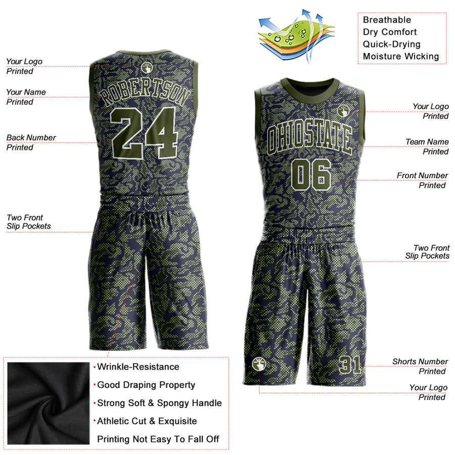 Custom Team Black Basketball Olive Rib-Knit Jersey Camo