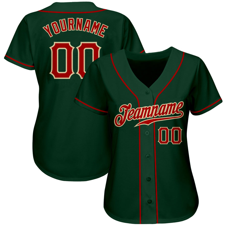 Custom Green Red-Cream Authentic Baseball Jersey