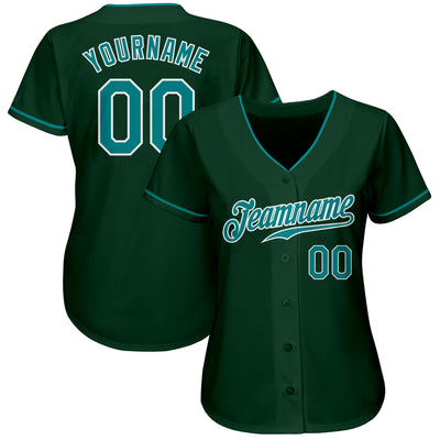 Custom Green Teal-White Authentic Baseball Jersey