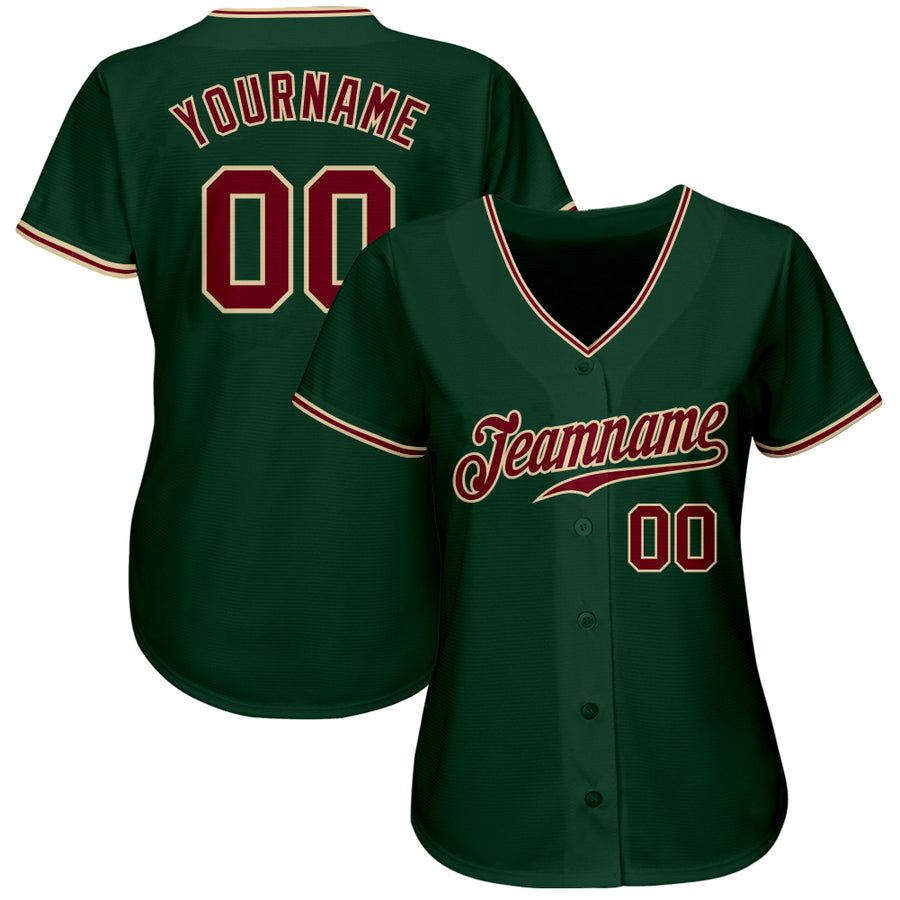 Custom Green Crimson-City Cream Authentic Baseball Jersey