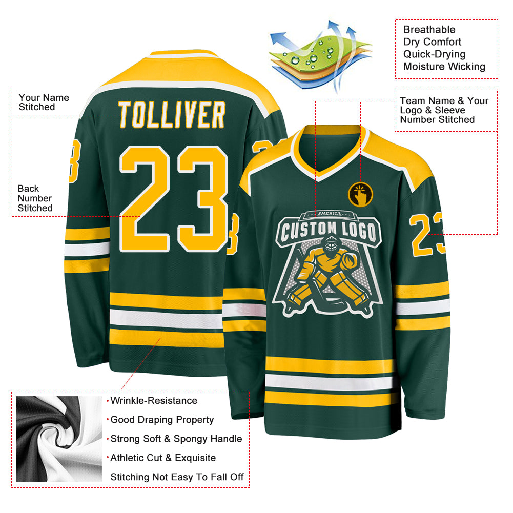 Custom Green Gold-White Hockey Jersey