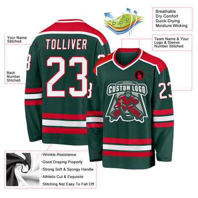 Custom Green White-Red Hockey Jersey