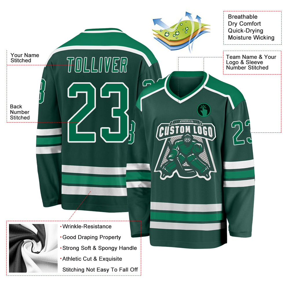 Custom Green Kelly Green-White Hockey Jersey