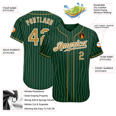 Custom Green White Pinstripe Old Gold-White Authentic Baseball Jersey