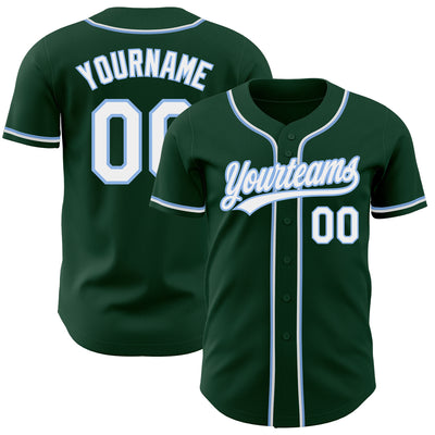 Custom Green White-Light Blue Authentic Baseball Jersey