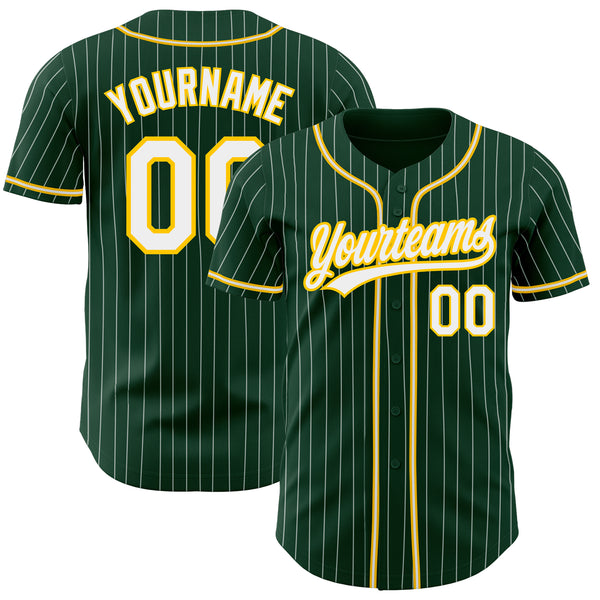 Custom Green White Pinstripe White-Gold Authentic Baseball Jersey