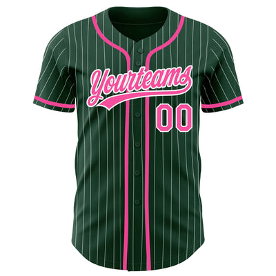 Custom Green White Pinstripe Pink Authentic Baseball Jersey