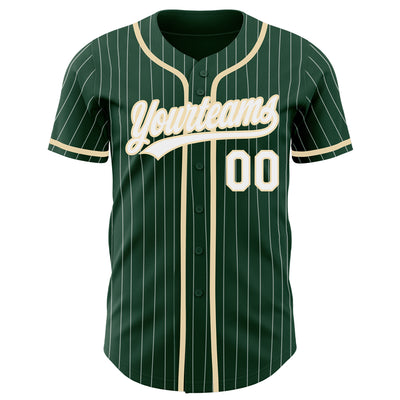 Custom Green White Pinstripe City Cream Authentic Baseball Jersey