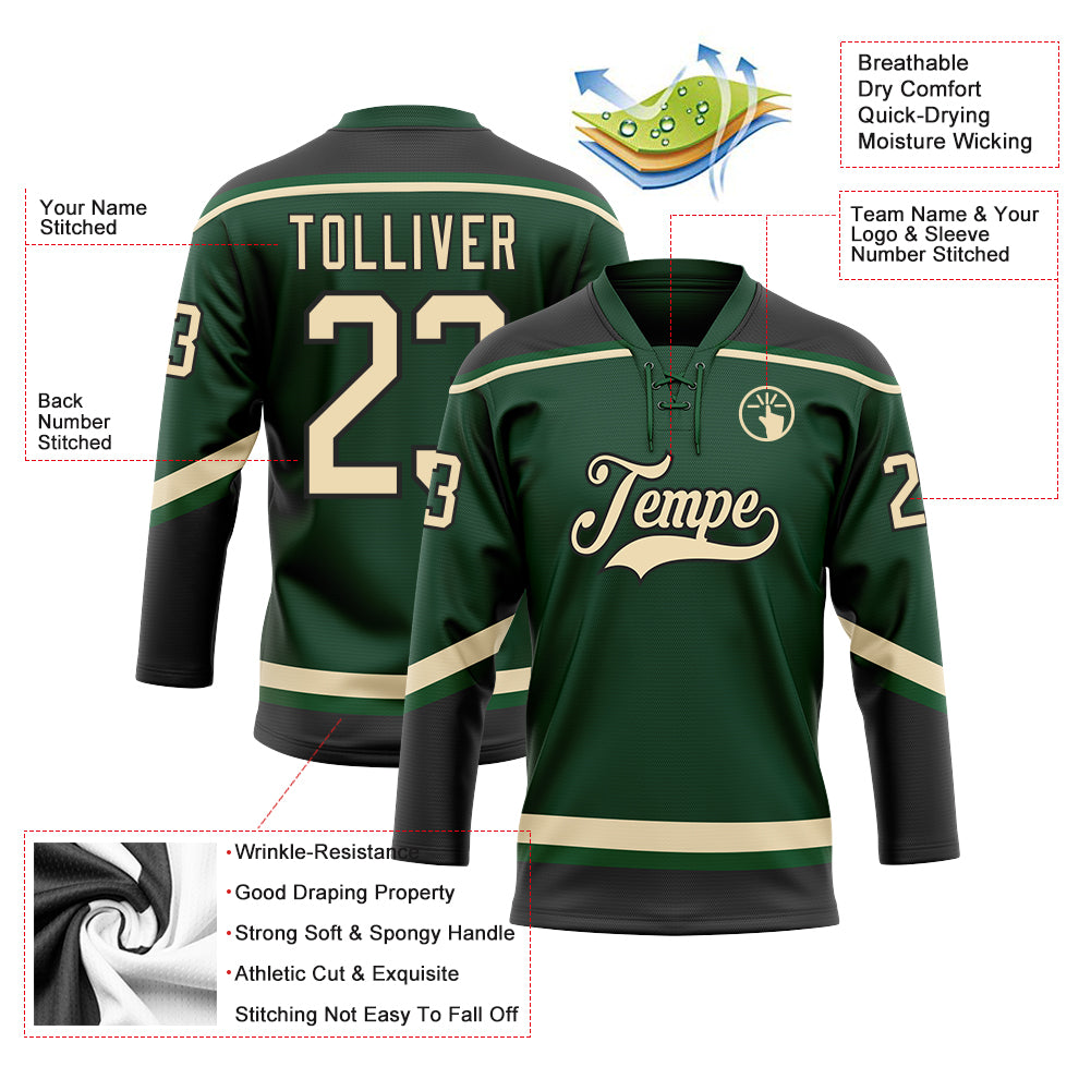 Custom Green City Cream-Black Hockey Lace Neck Jersey