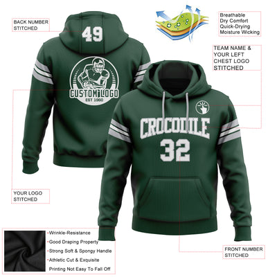 Custom Stitched Green White-Gray Football Pullover Sweatshirt Hoodie