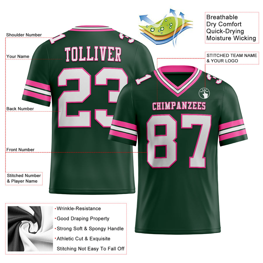 Custom Green White-Pink Mesh Authentic Football Jersey