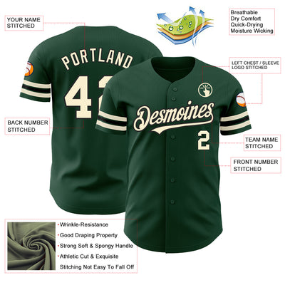 Custom Green Cream-Black Authentic Baseball Jersey