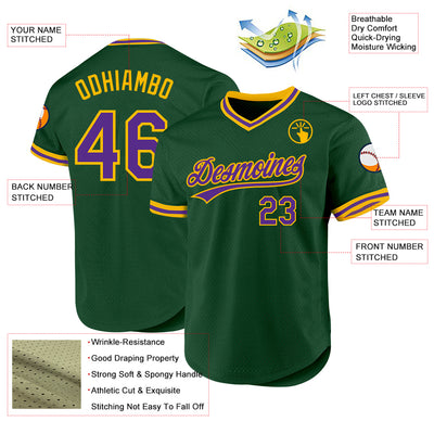 Custom Green Purple-Gold Authentic Throwback Baseball Jersey