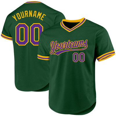 Custom Green Purple-Gold Authentic Throwback Baseball Jersey