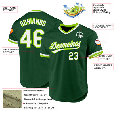 Custom Green White-Neon Green Authentic Throwback Baseball Jersey