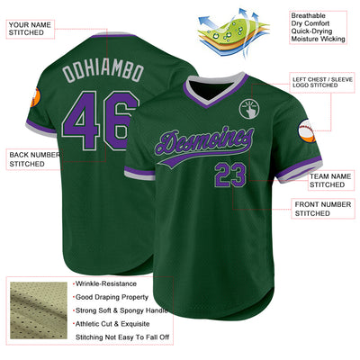 Custom Green Purple-Gray Authentic Throwback Baseball Jersey