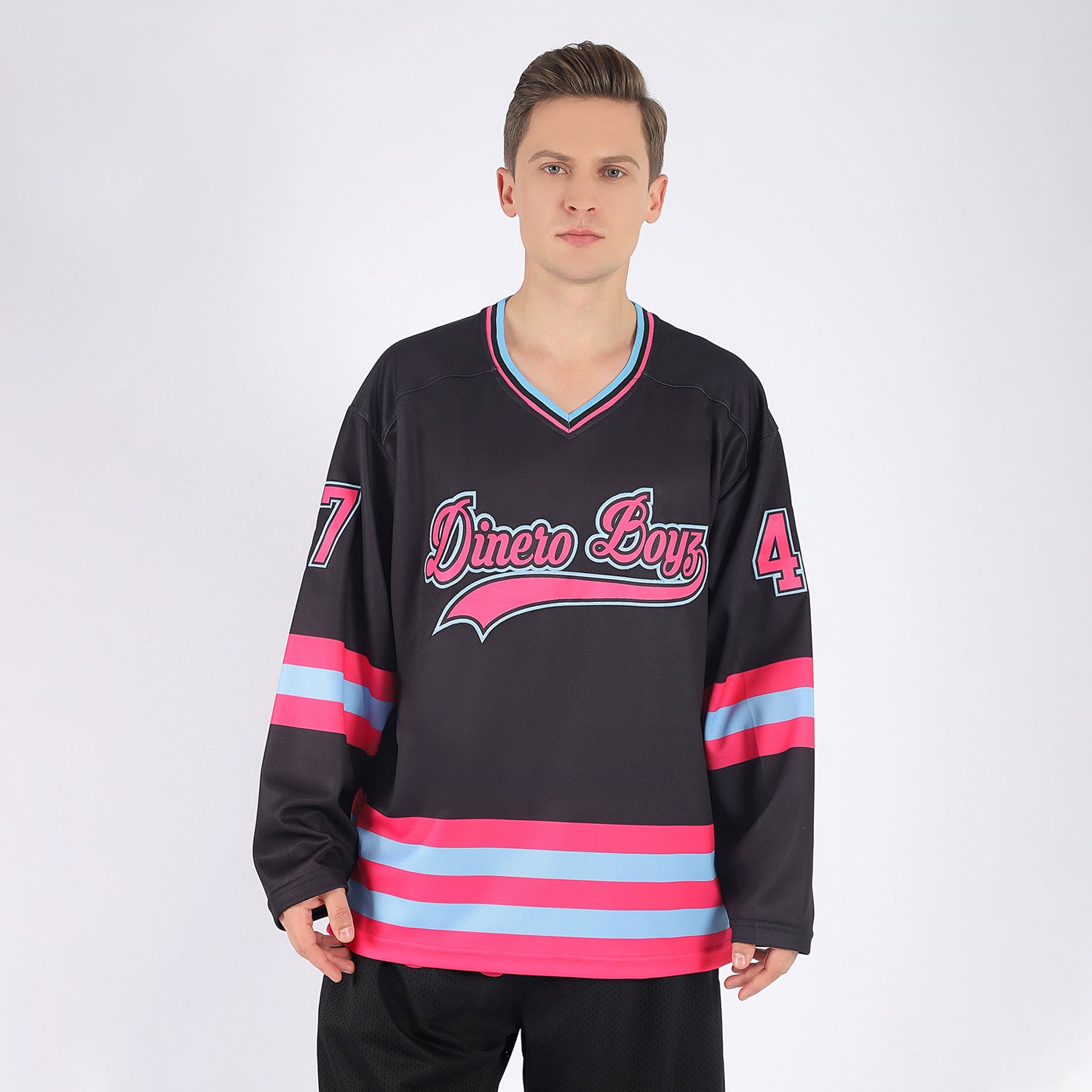 Custom Pink Vintage USA Flag Black-Cream Hockey Lace Neck Jersey Discount