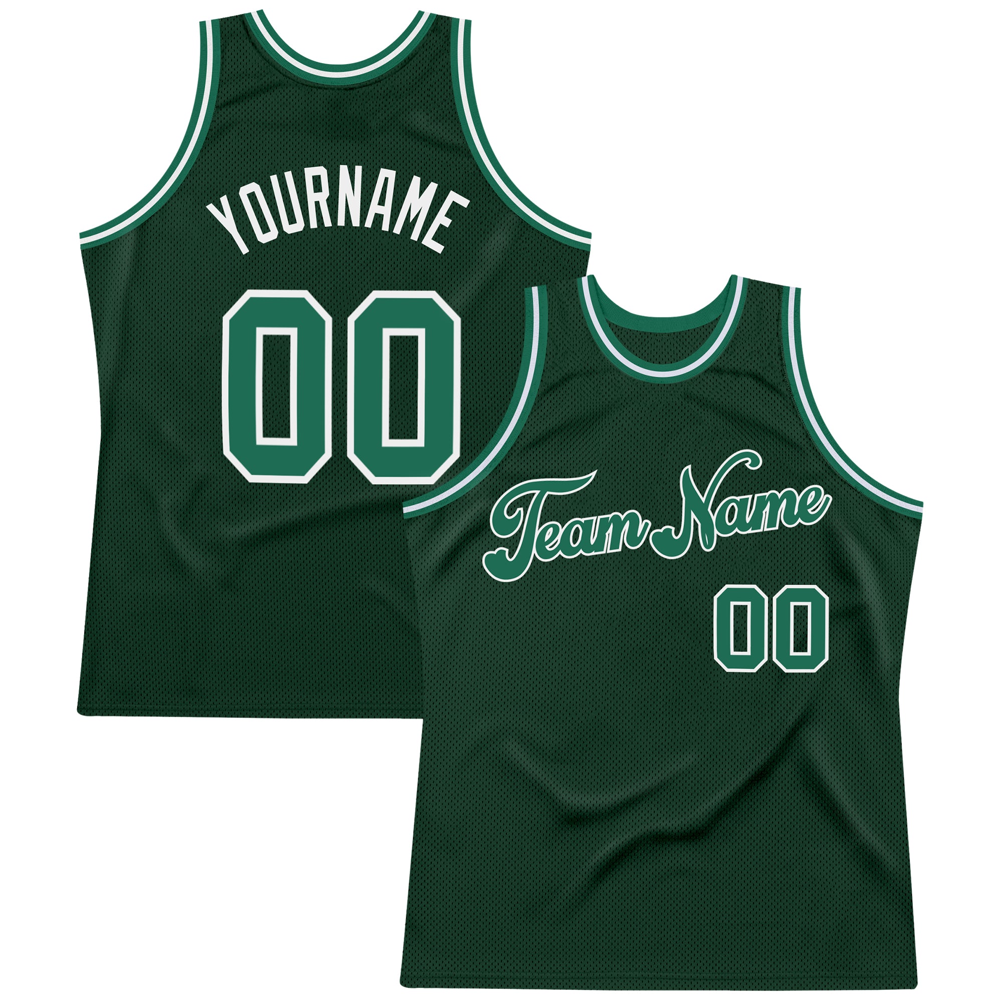 Custom Hunter Green Kelly Green-White Authentic Throwback Basketball Jersey