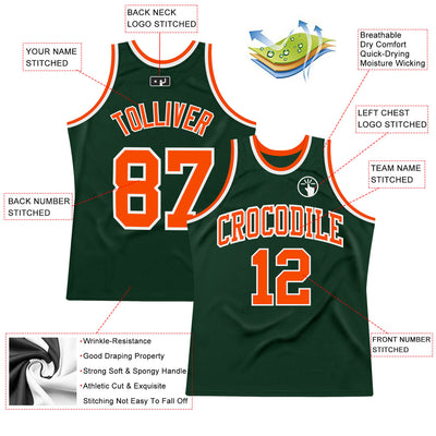 Custom Hunter Green Orange-White Authentic Throwback Basketball Jersey