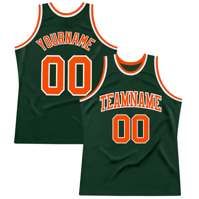 Custom Hunter Green Orange-White Authentic Throwback Basketball Jersey