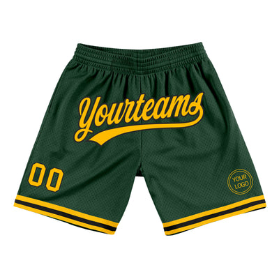 Custom Hunter Green Gold-Black Authentic Throwback Basketball Shorts