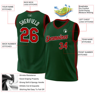 Custom Hunter Green Red-Black Authentic Throwback Basketball Jersey