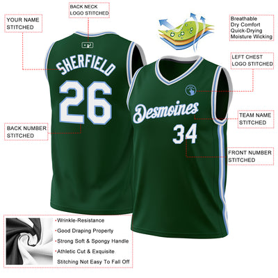 Custom Hunter Green White-Light Blue Authentic Throwback Basketball Jersey